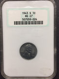 1943-S Lincoln Cent MS67 NGC