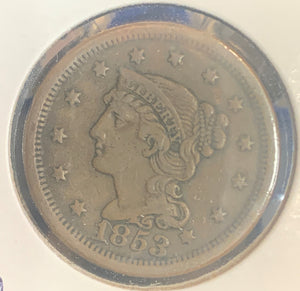 1853 Large Cent, XF