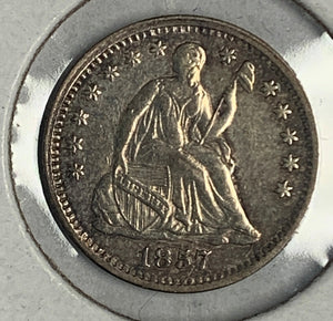 1857 Seated Liberty Half Dime, AU+