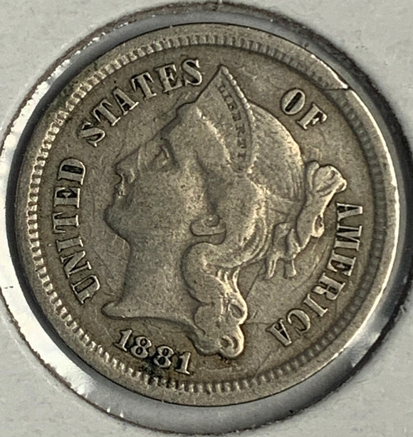 1881 3-Cent Copper Nickel, VF