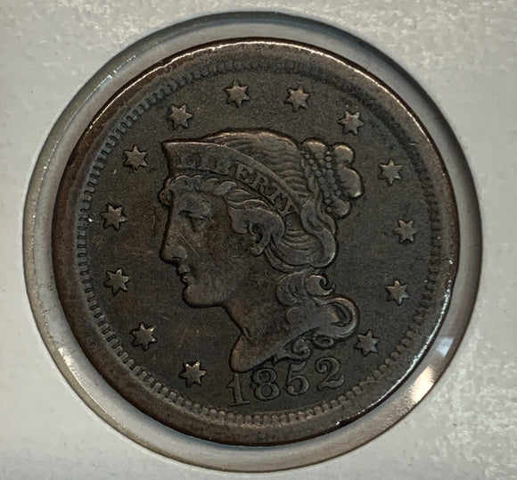 1852 Large Cent, XF/AU