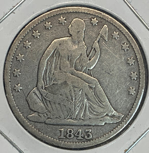 1843 Seated Half Dollar, Abt Fine