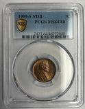 1909-S VDB Lincoln Cent, MS64RB PCGS
