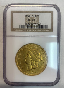 1850-O $20 Double Eagle, NGC XF40
