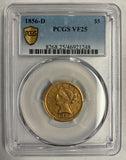1856-D $5 Half Eagle, PCGS VF25
