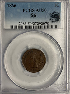 1866/1866 Indian Head Cent, AU50, PCGS
