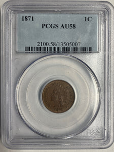 1871 Indian Head Cent, AU58 PCGS