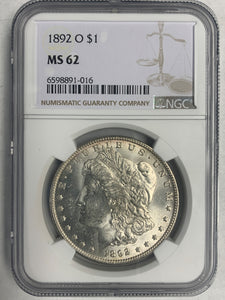 1892-O Morgan Silver Dollar, MS62 NGC