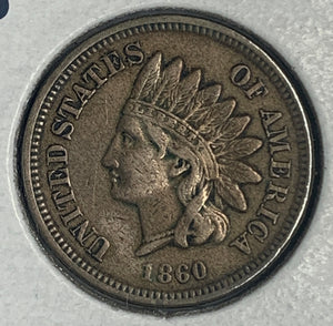 1860 Indian Head Cent, XF Pointed Bust