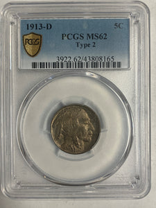 1913-D Type-2 Buffalo Nickel, MS62 PCGS