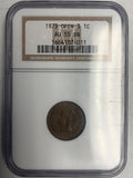 1873 Indian Head Cent Open 3 AU-55 BN NGC