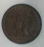 1873 Indian Head Cent Open 3 AU-55 BN NGC