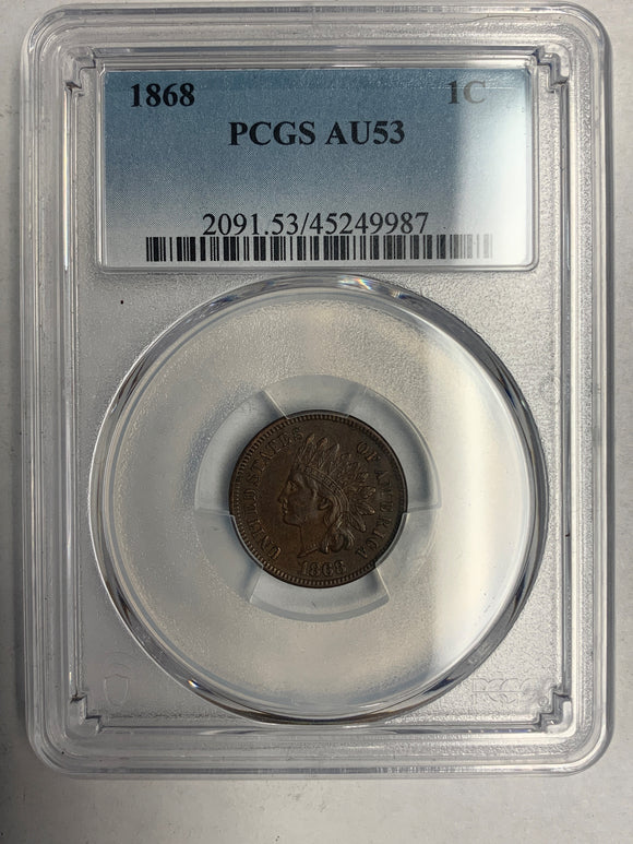 1868 Indian Head Cent, AU-53 BN PCGS