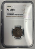 1868 Indian Head Cent, AU-50 BN NGC