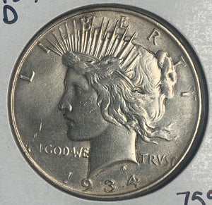 1934-D Peace Dollar, AU Details