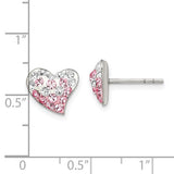Sterling Silver Pink and White Preciosa Crystal Heart Earrings