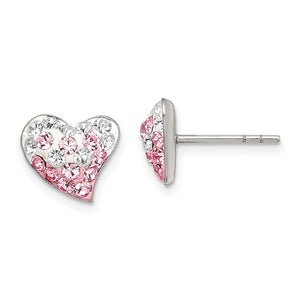 Sterling Silver Pink and White Preciosa Crystal Heart Earrings