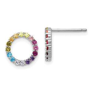 Prizma Sterling Silver Rhodium-plated Colorful CZ Open Circle Post Earrings