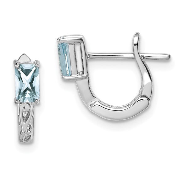 Sterling Silver Rhodium Plated Hinged Hoop Earrings Gemstone Series
